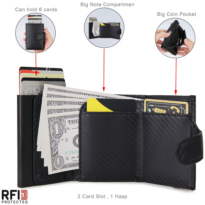 Microfiber Synthetic Leather Metal Card Holder Wallet for Business and RFID Protection