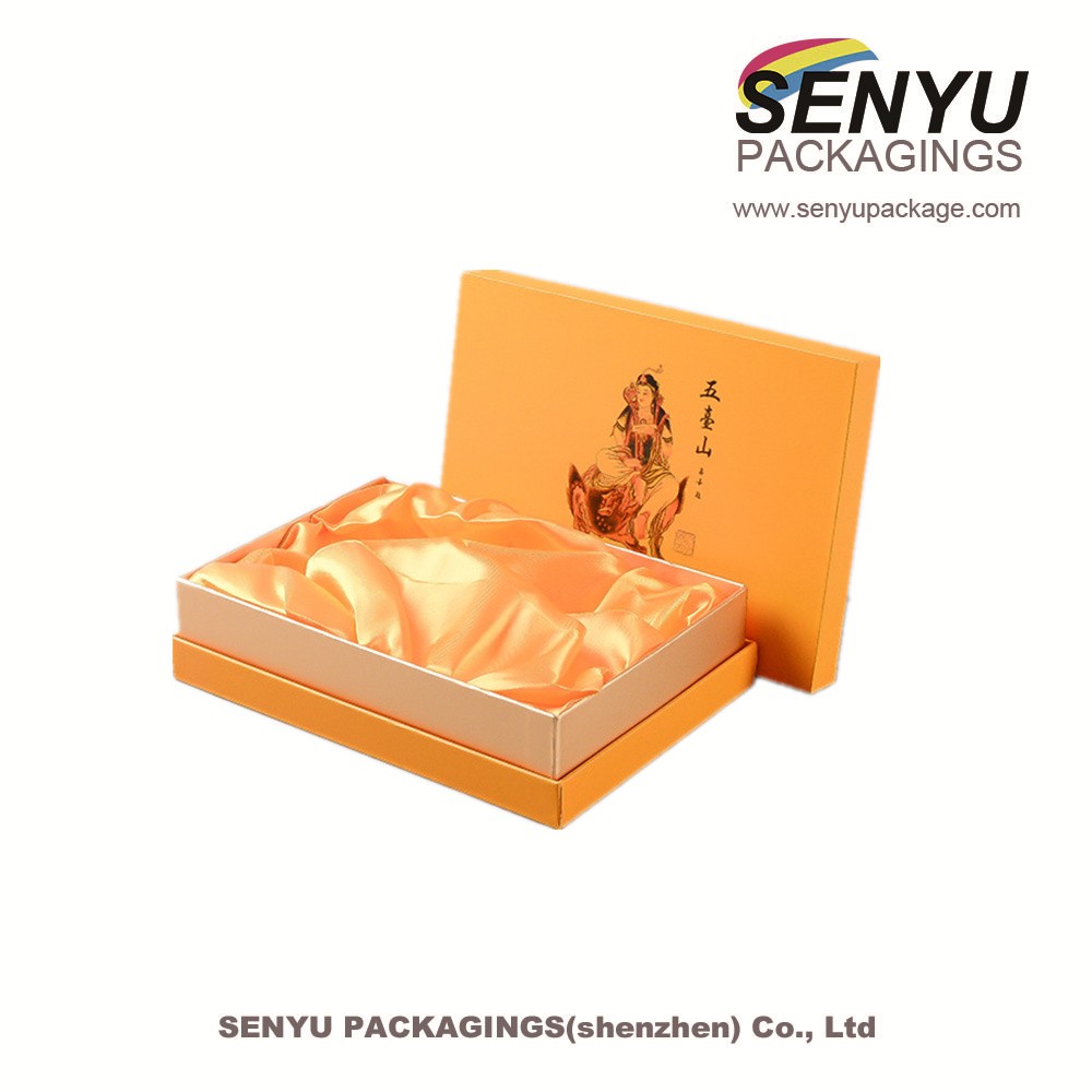 Hard Paper Gift Box Packaging with Gold Satin Lined