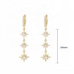 Gold Plated 925 Silver Brazilian Starburst Long Dangle Hoop Earrings for Women