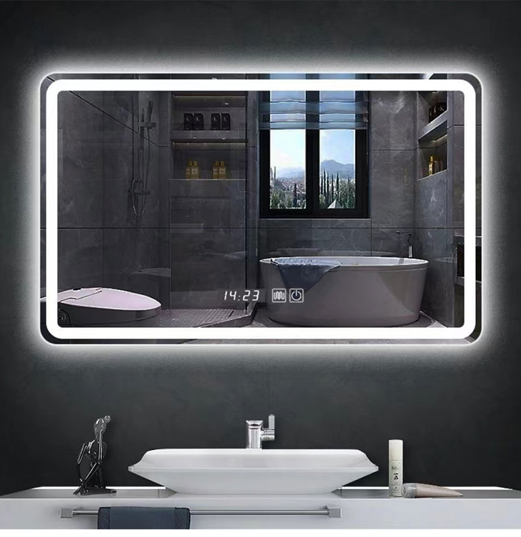 Modern Smart Mirror with High Brightness LED Strip Lights Illuminated and Defogging