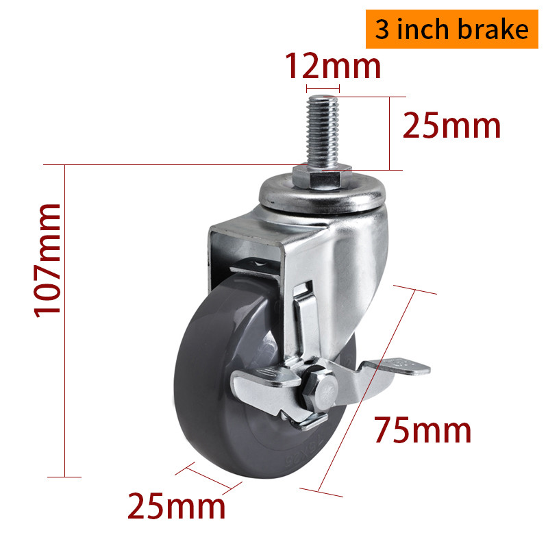 3 Inch Swivel Plate Casters , 70kg Threaded Castor Wheels 363S-74