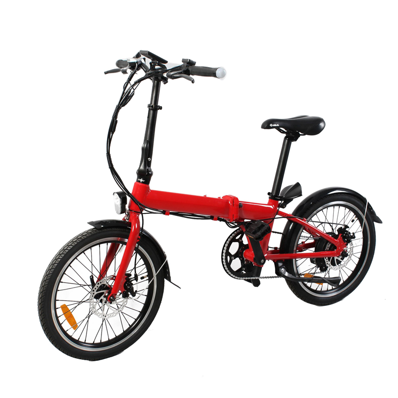 48V 12.8Ah Red Lithium Battery Portable Folding Electric Bike with 20 Inch Snow Fat Tires