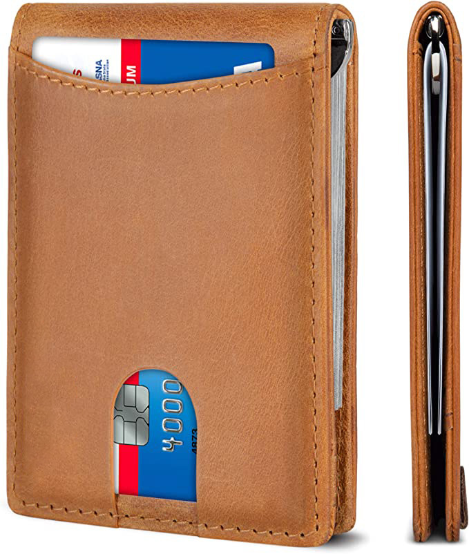 15-25 Days Delivery Time Men's Genuine Leather RFID Blocking Wallet with Money Clip