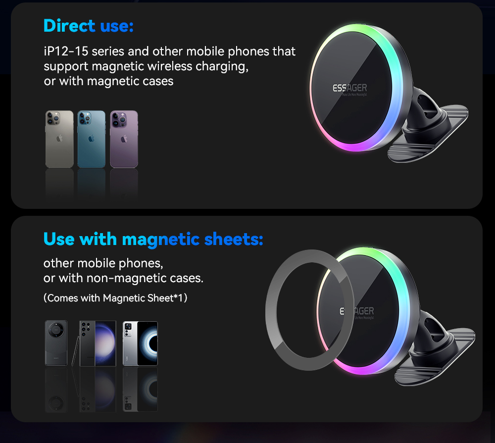 ESSAGER ACPH004 Series 15W Magnetic Phone Holder for Car Dashboard Mount Phones