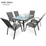 Garden Furniture Outdoor Patio Conversation Dining Set 7 Piece Modern Metal