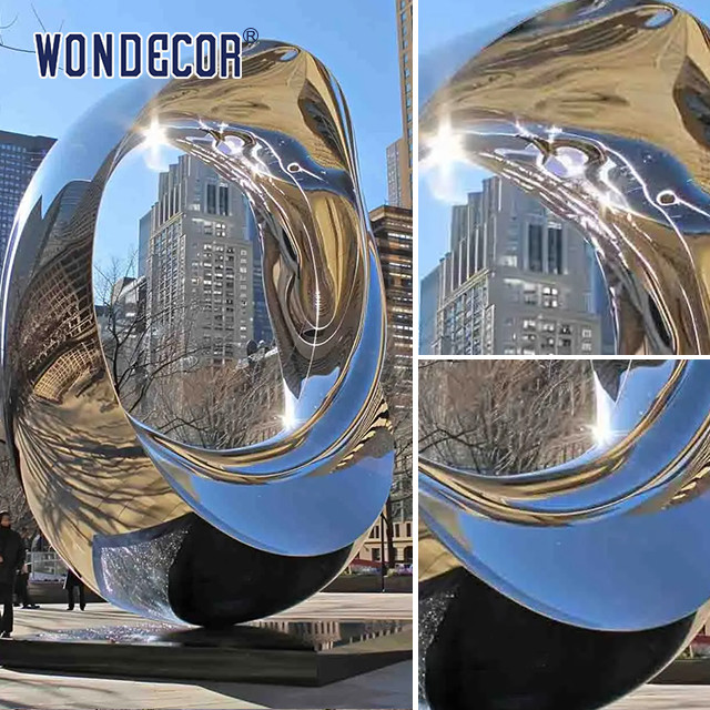 Outdoor square large abstract forged metal geometric circular ring stainless steel sculpture