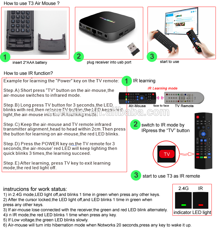IR Learning Function Air Mouse Wireless Keyboard For TV Box / Smart TV