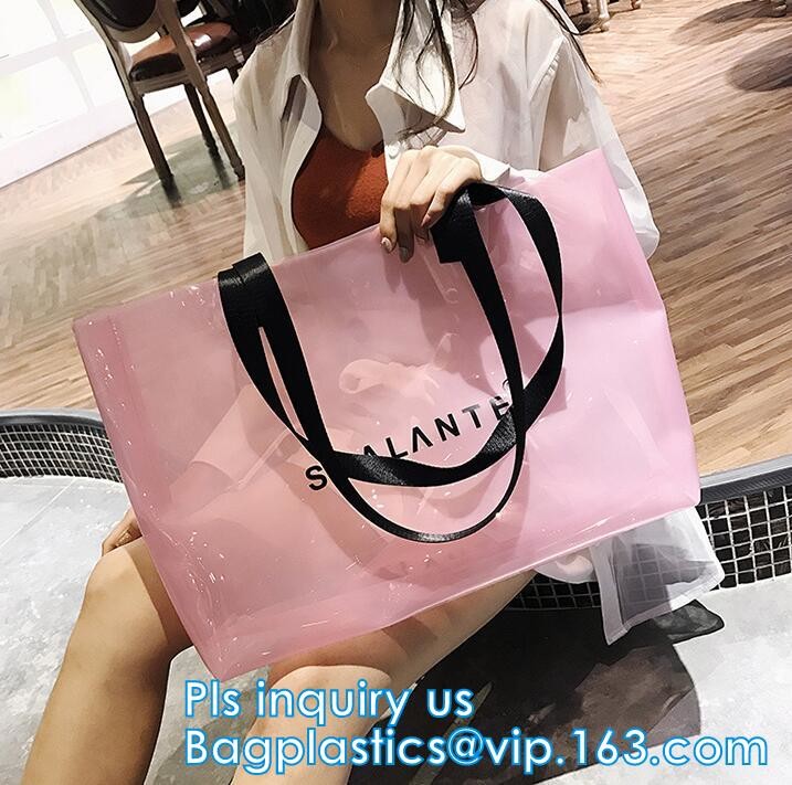 Semi-clear Tote Bags Stripe PVC Shoulder Bag with Pouch, PVC PU Trendy Handbag Shoulder Bag Beach Bag, PVC shoulder bag