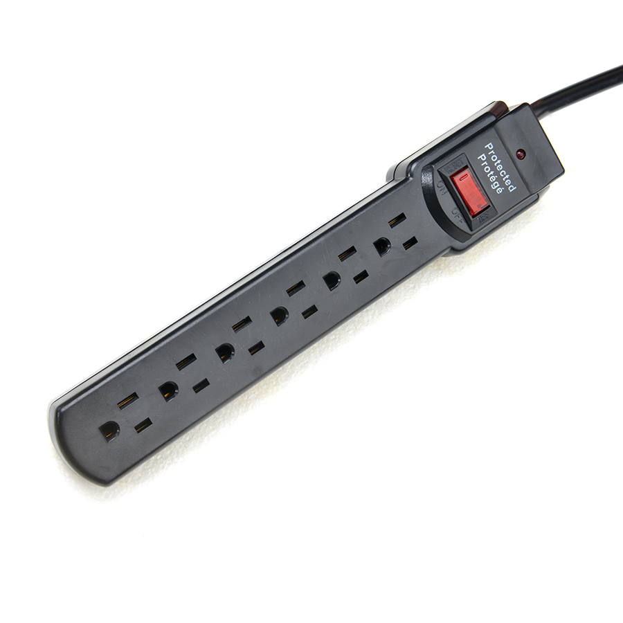 Surge Protection Portable 6 Outlet American Standard ETL Power Strip for Home Appliances in Black Color
