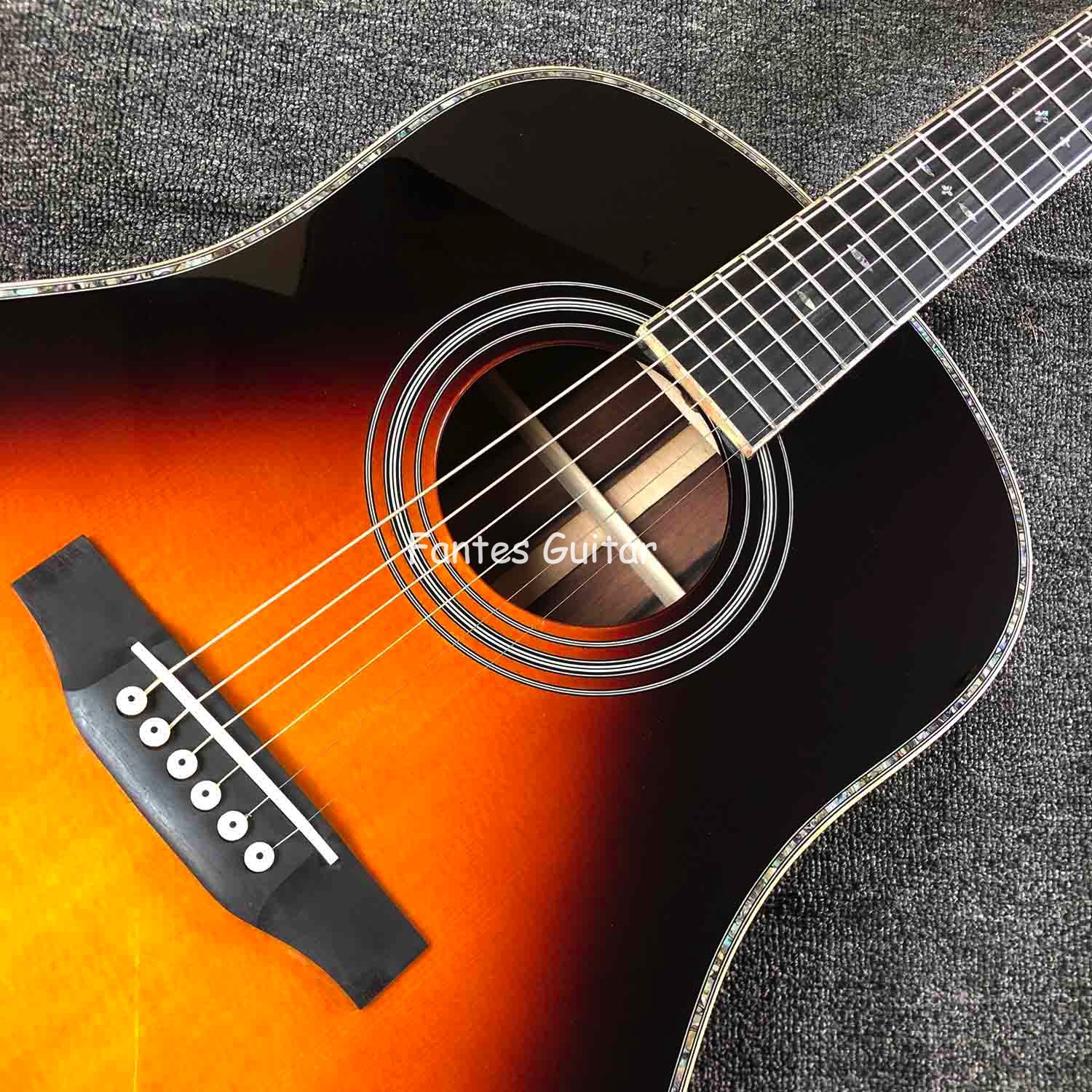 Custom Solid Cocobolo Back Side Real Abalone Inlay D Body Dreadnought Acoustic Guitar in Sunburst Color