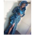2021 African Wedding Flocking Velvet Lace with Sequins Embroidery in Silk Fabric