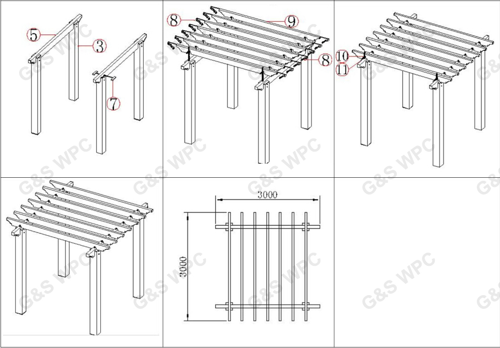 5.9M Outdoor Wood WPC Pergola Fungal Decay Prevention Waterproof