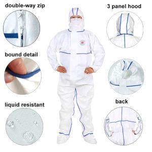 Quality Sf Microporous Film Sms White Protective Coverall Bound Seams Taped Disposable wholesale