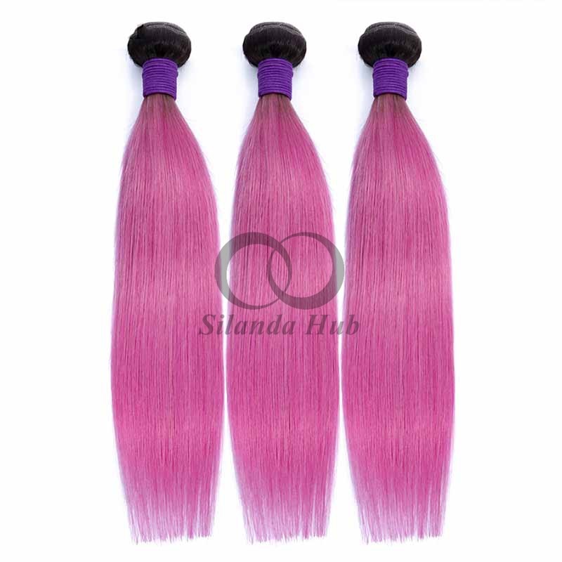 #T1B/Pink Straight Remy Human Hair Bundles Sew In Weave Bundles Brazilian Bundle Deals