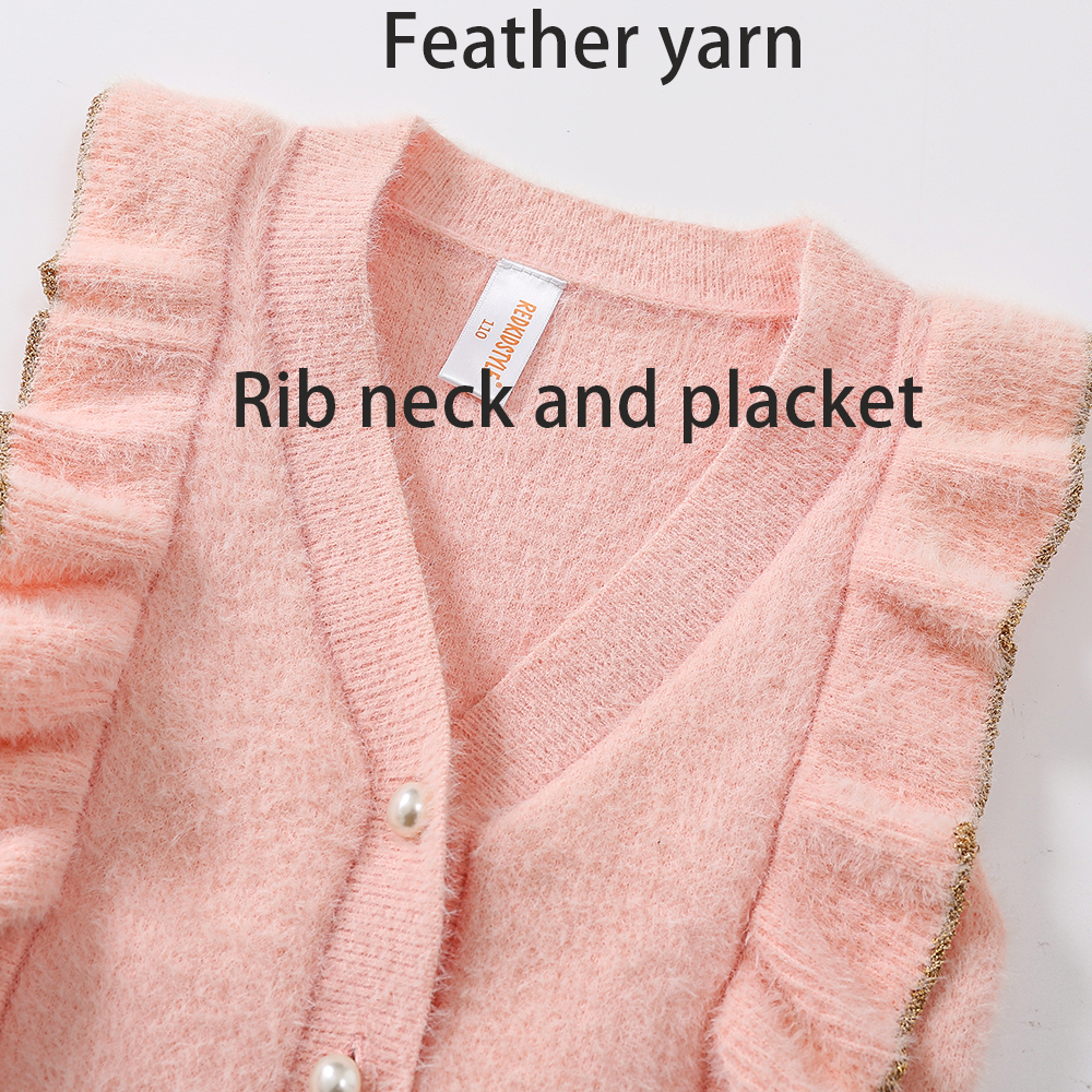 Knitting Ruffles Patterns Children Sleeveless Sweater Wholesale Baby Girls Feather Yarn Sweater Vest
