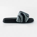Black Reusable 39EU EVA Slide Sandal With Zebra Faux Fur