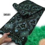 Senegal Fabric Party Must-Have Unique Shiny Flocking Velvet Lace with Sequins
