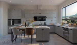 Quality Fadior Stone Texture Stainless Steel U-Shaped Kitchen With Curved Doors Design wholesale