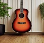 Custom Dark Brown Burst Solid Wood OM-42 / 45 Style Acoustic Guitar