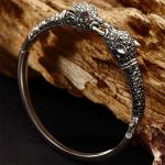 925 Sterling Silver Pave Marcasite Leopard Bangle Bracelet Vintage Jewelry for