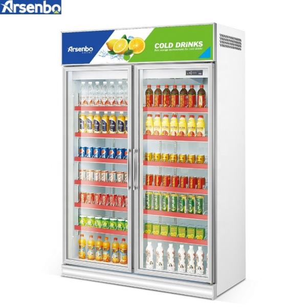 Practical White Double Door Beverage Cooler , 1200L Commercial Bottle Cooler
