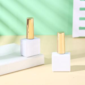 Quality OEM Custom Logo Design Unique Square White Color Uv Gel Containers Glass Empty Nail Polish Bottles with Brush Chrome Golden Cap wholesale