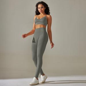 Quality Seamless back cross-strap sports vest bra set running fitness yoga pants wholesale