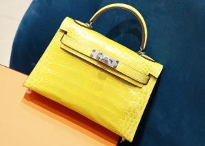 Quality Womens Handhold Yellow 22cm Crocodile Skin Bag With Square Shape wholesale