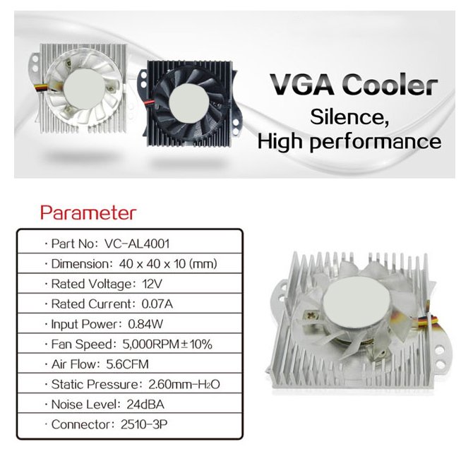30CFM Practical Video Card Cooling Fan , 0.84W Graphics Card Replacement Fan
