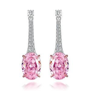 Quality 925 Sterling Silver Zircon Long Oval Earrings Customized Color wholesale