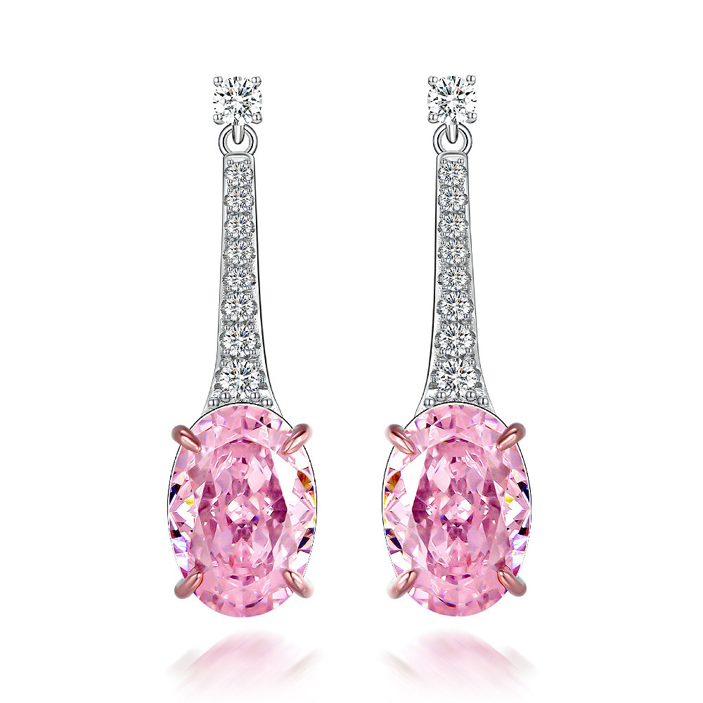 925 Sterling Silver Zircon Long Oval Earrings Customized Color
