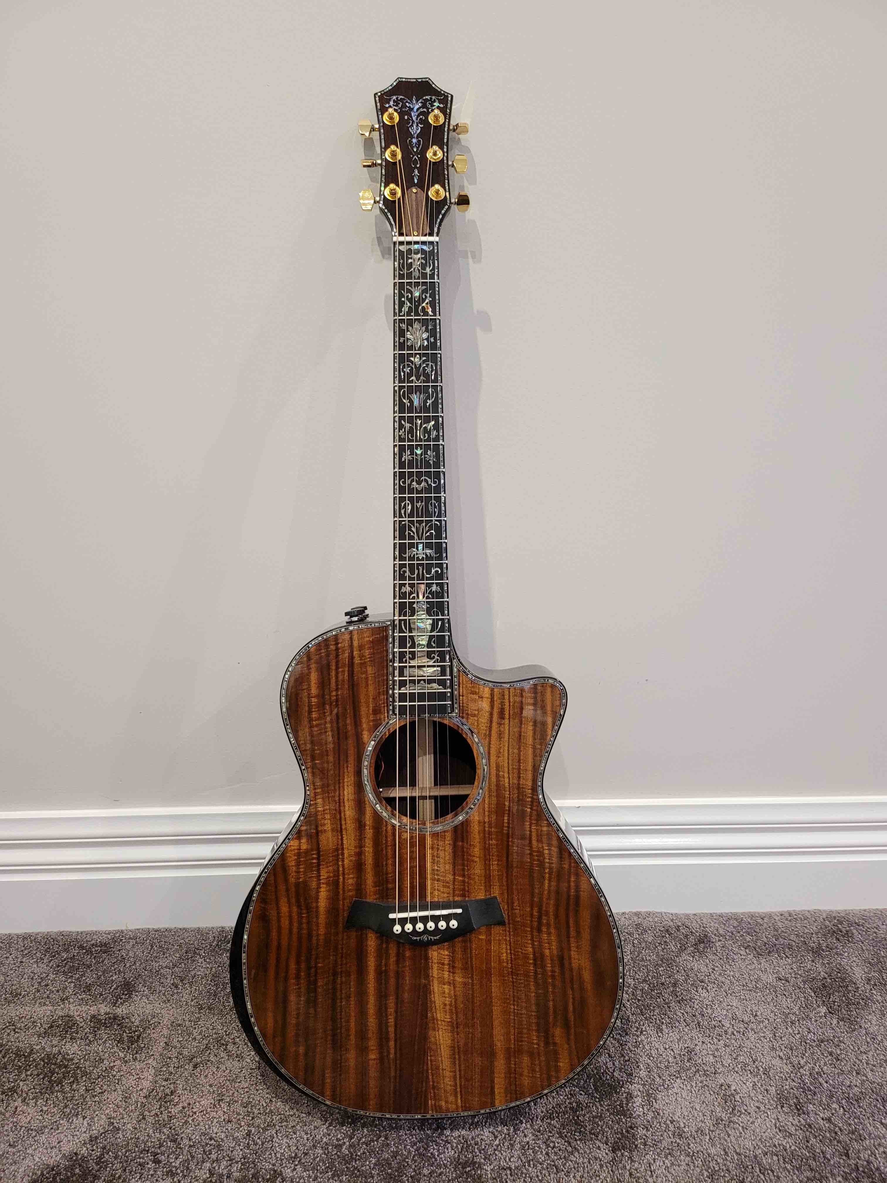 Custom All Solid KOA Wood Acoustic Electric Guitar Real Abalone Binding Ebony Fingerboard Rosewood Back Side Cutaway Arm