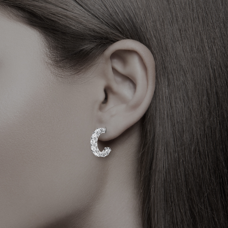 Large White Diamond CZ Hoop Earrings for Anniversary Occasion in 925 Sterling Silver