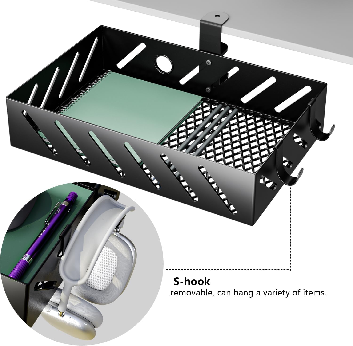 360 Degree Rotatable Under Desk Clamp-on Storage Drawer for Home Office Organization