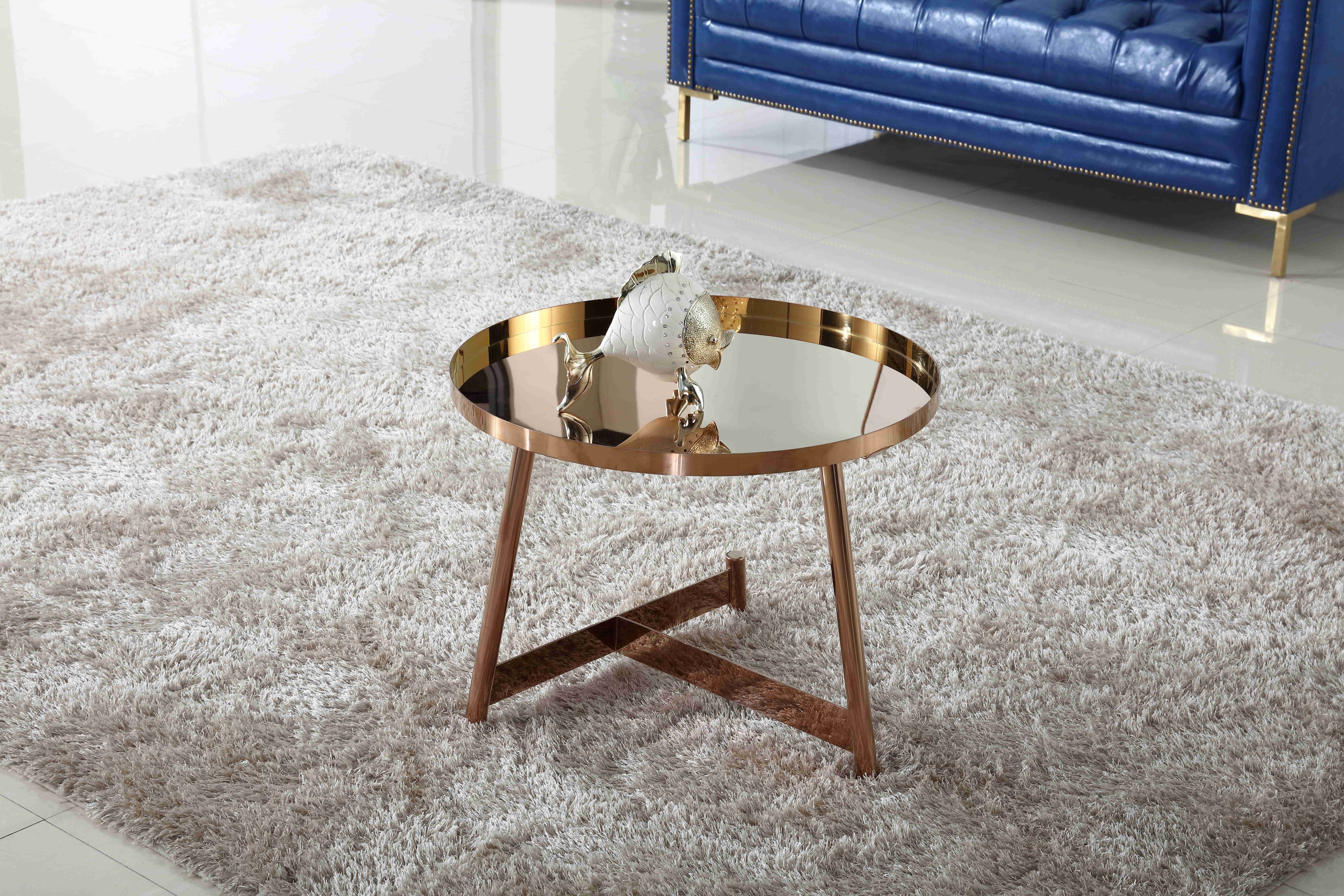 Interior Stainless Steel Shining Coffee Table Round Rose Gold Living Room Furniture