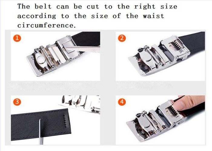 Black Color Mens Genuine Leather Dress Belt With Automatic Buckle Trim To Fit