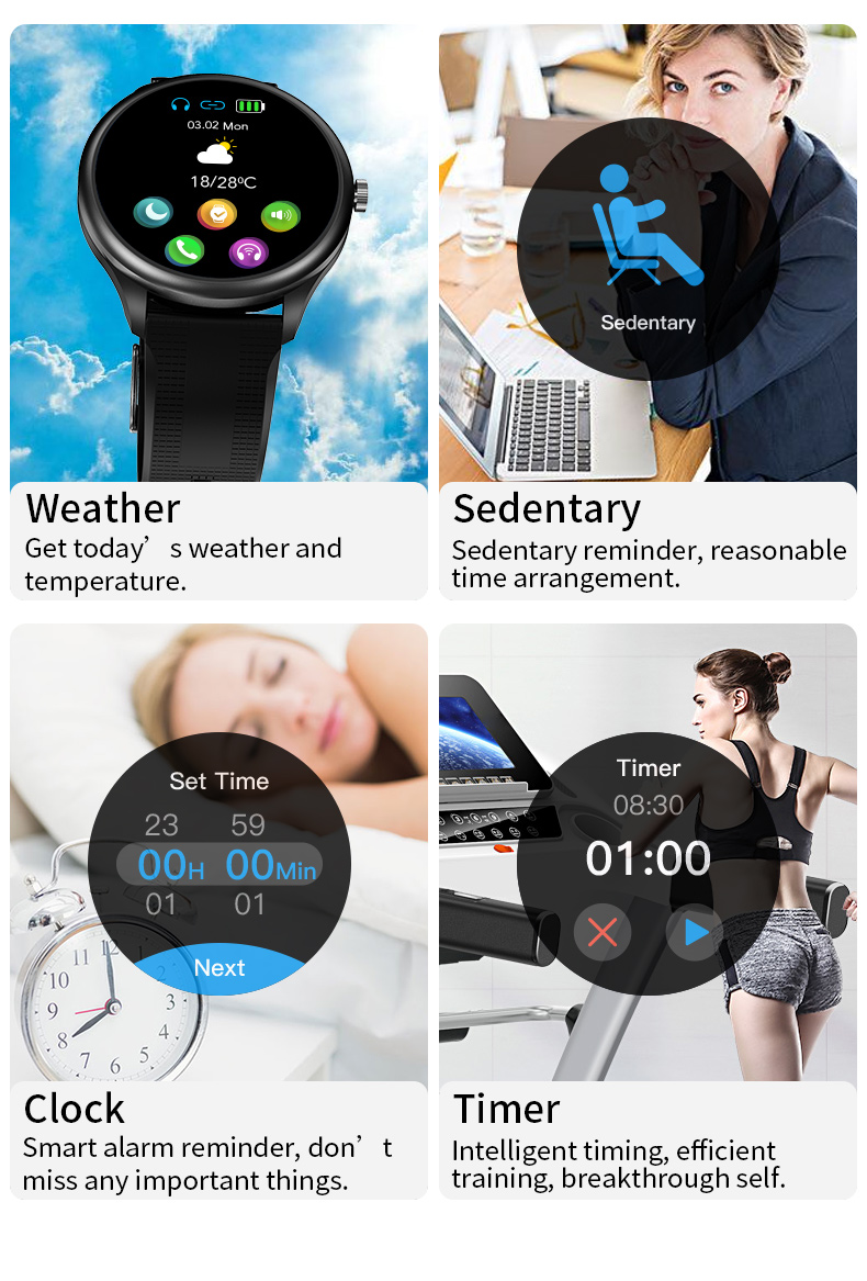 1.28 Inch Round Touch Screen ECG Smart Watch Wifi Music Control