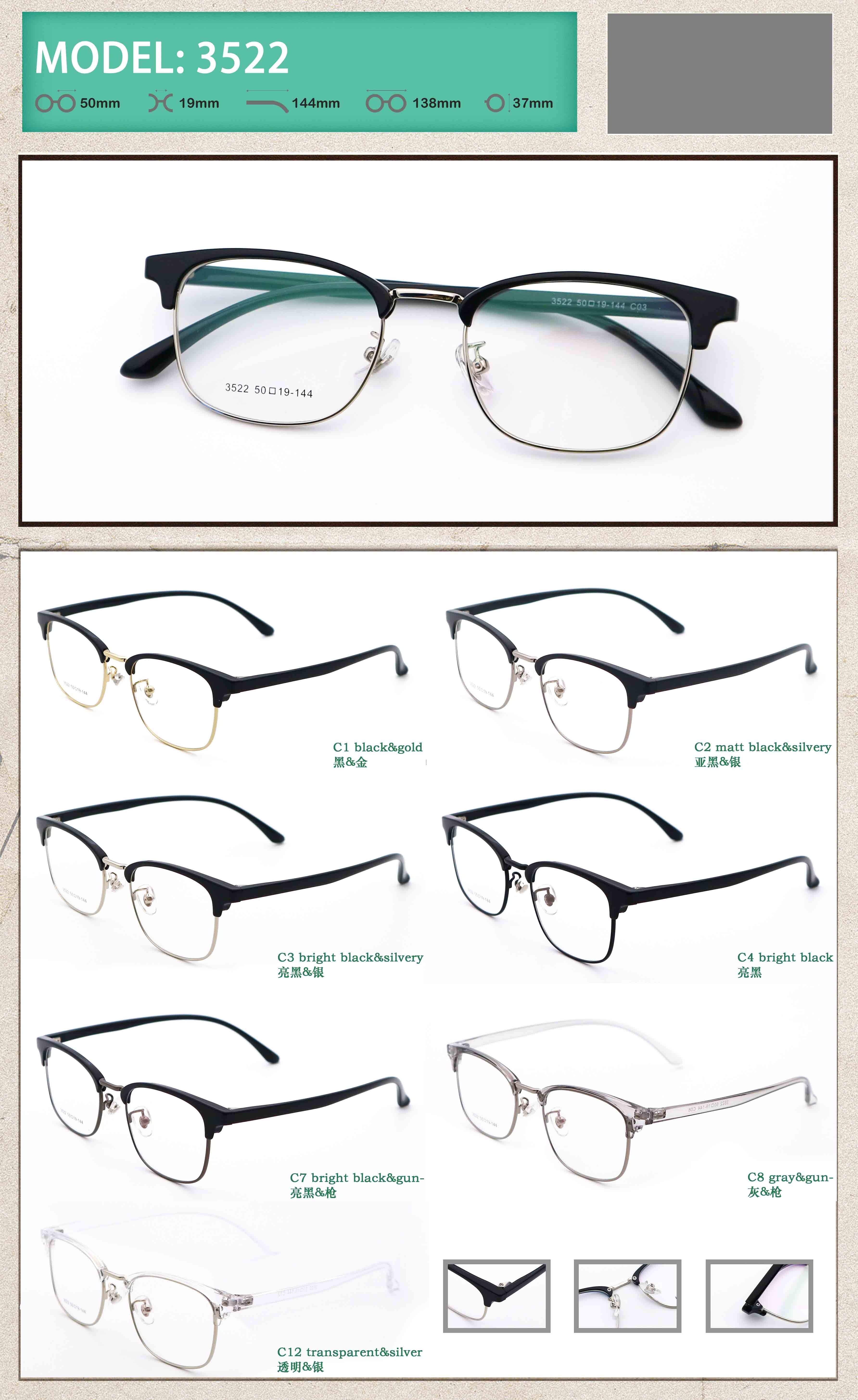 Lightweight Metal Framework Browline Glasses With Face Shape Match And All Face 3522