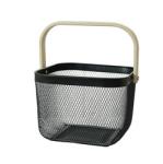 Green Bamboo Iron Storage Basket 24*24cm Metal Basket Wooden Handle