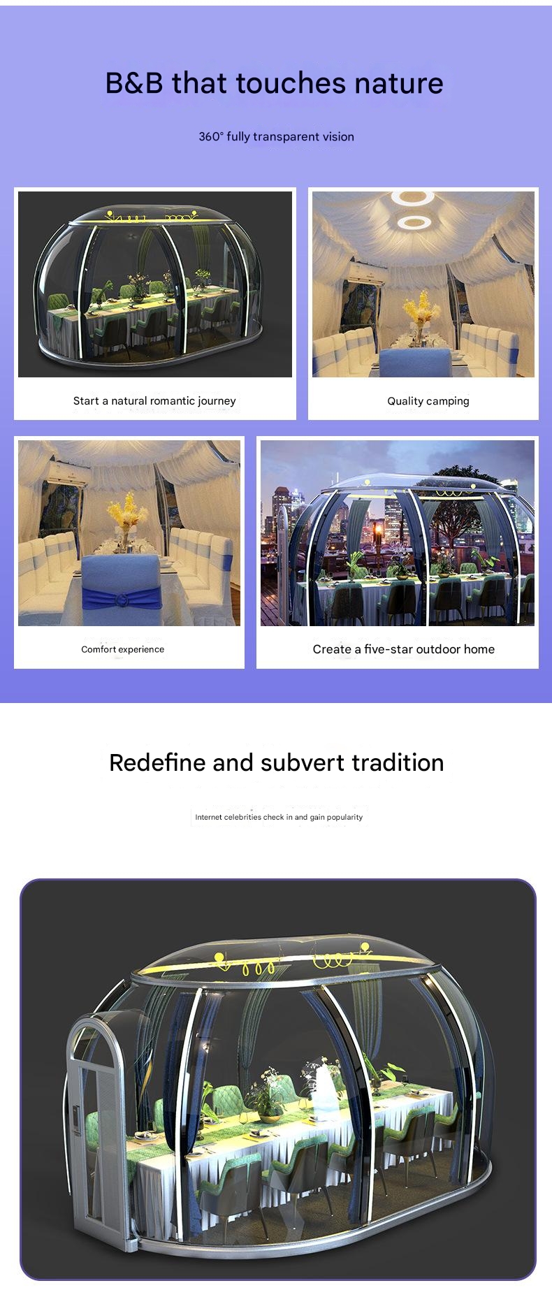 Outdoor Camping Homestay Steel Structure Spherical Tent House With Transparent Bubble Room And Dome Room