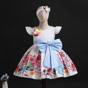 Quality Children's Dress Clothing Kid Print Big Bow Dress Baby Girls Birthday Princess Dress wholesale