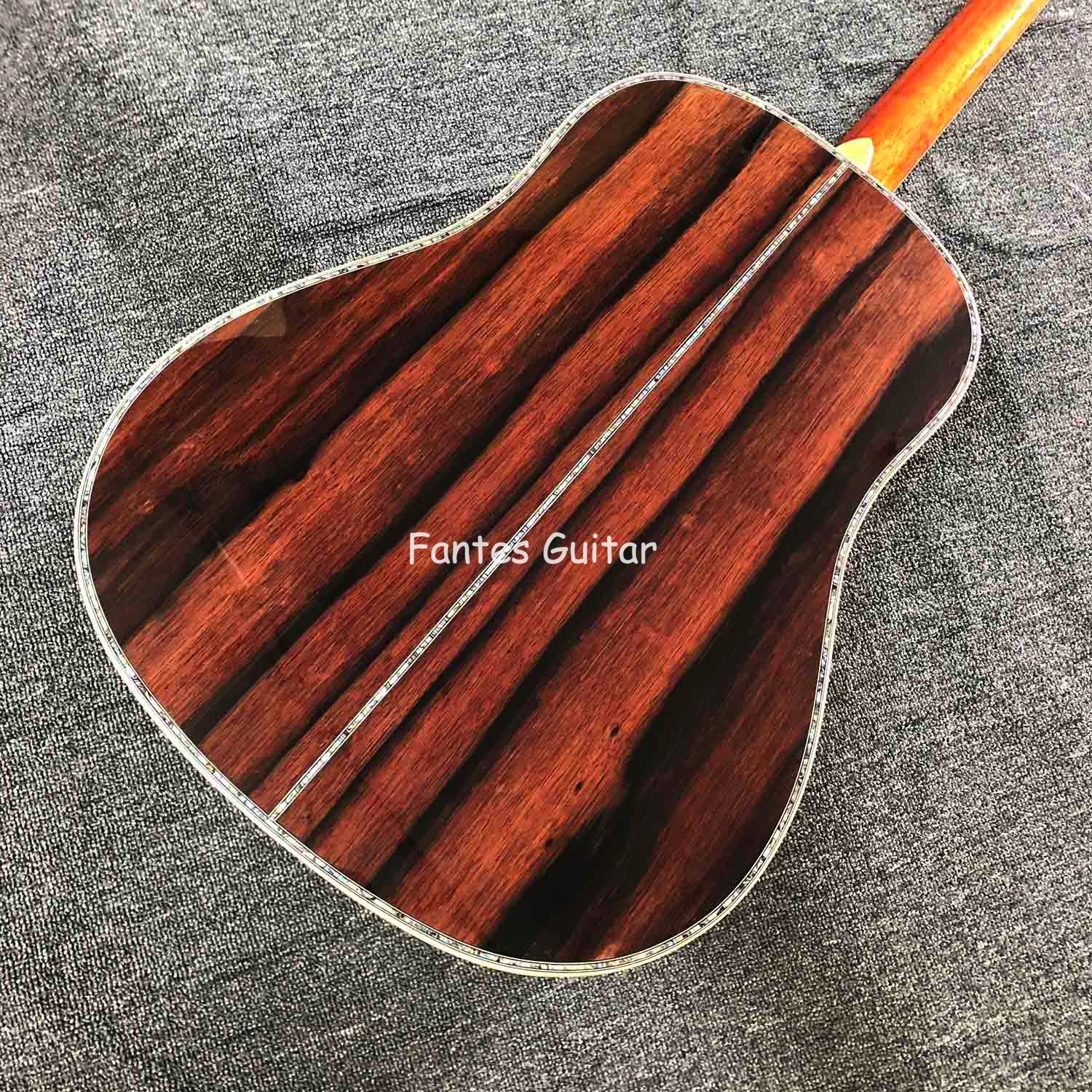 Custom Solid Cocobolo Back Side Real Abalone Inlay D Body Dreadnought Acoustic Guitar in Sunburst Color