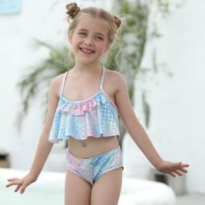 Quality Two Piece Girl Swim Suits Gradient Print Girl Bathing Suit Fashion Ruffled Bikini wholesale