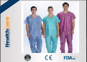 Quality Soft Nonwoven Disposable Scrub Suits With ISO13485 Surgical Nurse Coat Pink Dark Green wholesale