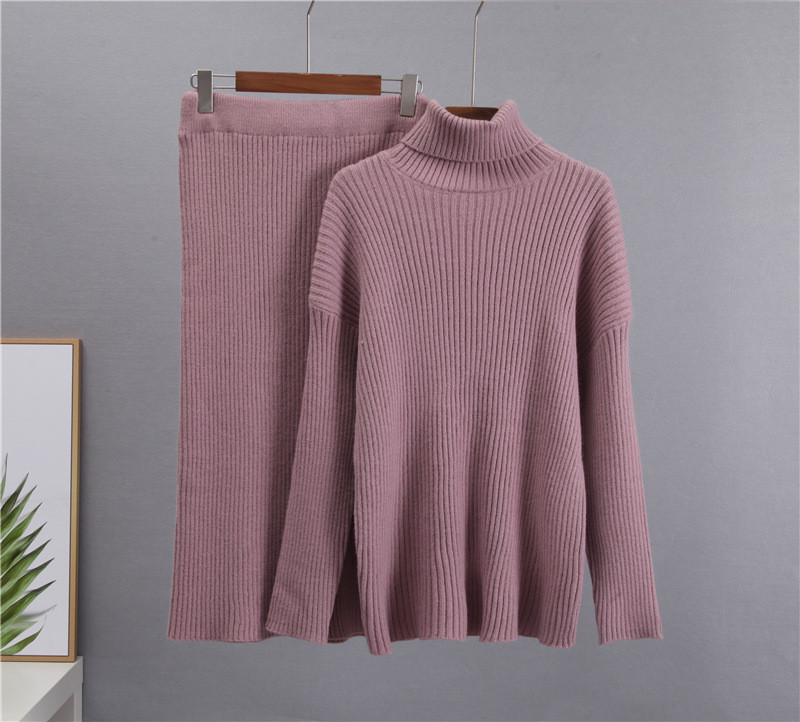Women s Sweaters for Outdoor Activities with Free Pullover Closure Type Half skirt high neck sweater set