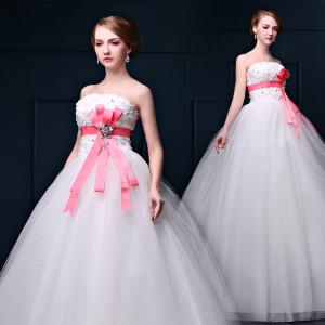 Quality Pink High Waist Lace Straps Rose Butterfly Sashes Wedding Dress Wholesale Wedding Dress wholesale