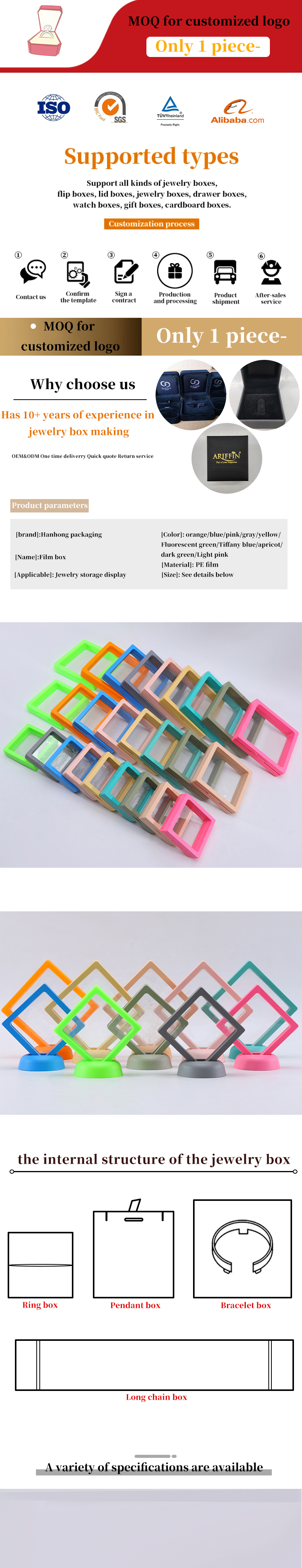Multiple Colors Suspension Jewelry Display Box With Transparent PE Film