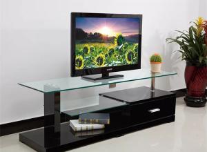 Quality Triangle Custom TV Cabinet 6mm Tempered Glass TV Stand With 2 Glass Shelves wholesale