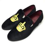 Luxury Black Mens Velvet Loafers Round Toe Breathable For Party / Evening