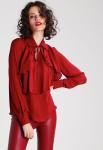 New Arrival Elegant Red Woman Autumn Long Sleeve Low V-neck Blouse and Ladies